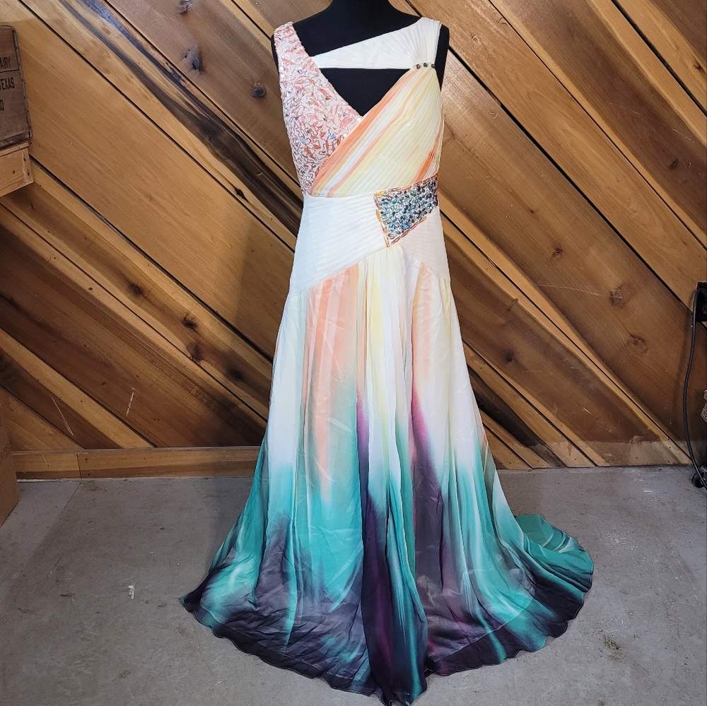 NEW! Mulicolor Beaded Formal Prom Long Ombré Dress